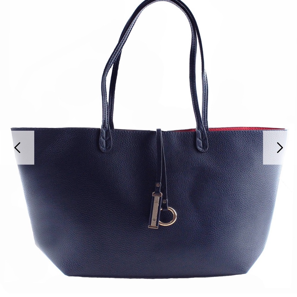 Charming Charlie Reversible Vegan Tote Bag Beige and Blue - Picture 2 of 10